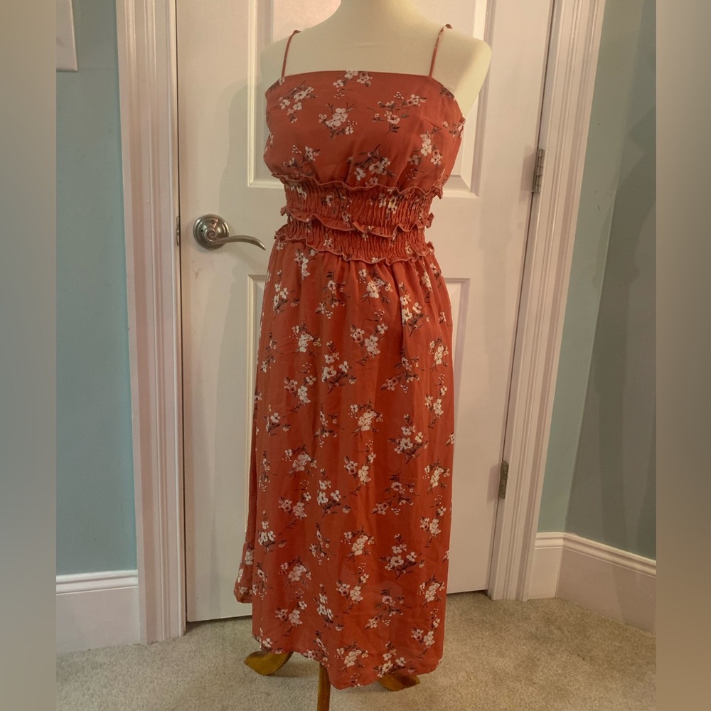 COTTAGECORE orange-red medium floral-patterned midi dress from RIXXI 🌷🌻🐸
